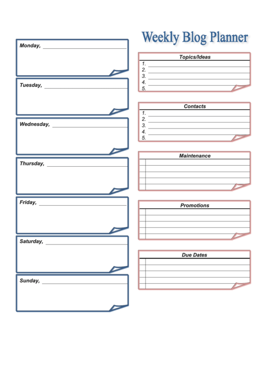 Weekly Blog Planner Template Printable pdf
