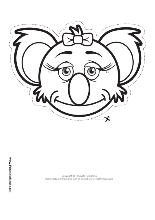 Koala Bow Mask Outline Template Printable pdf
