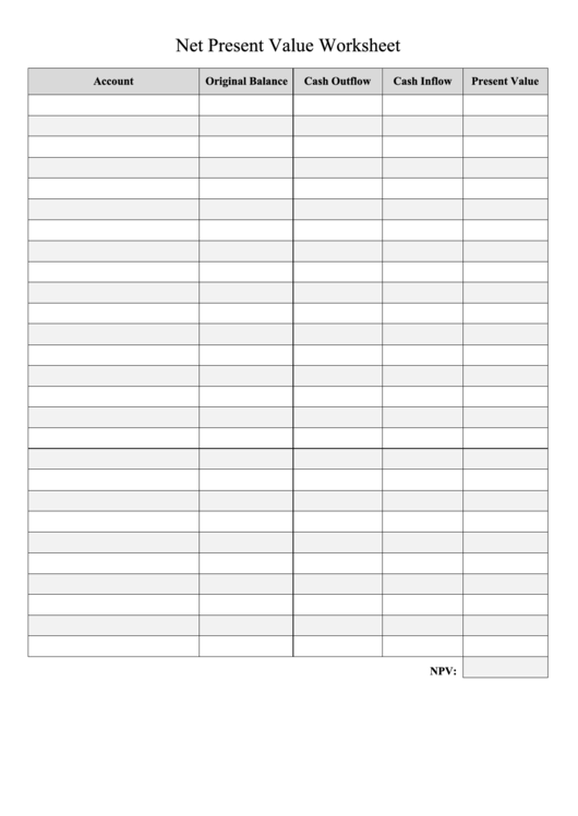 Net Present Value Worksheet printable pdf download