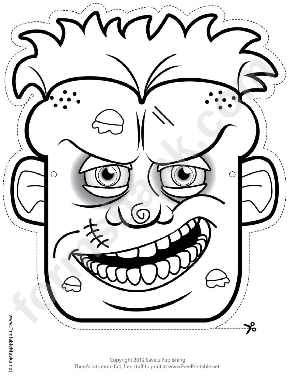 Zombie Male Mask Outline Template