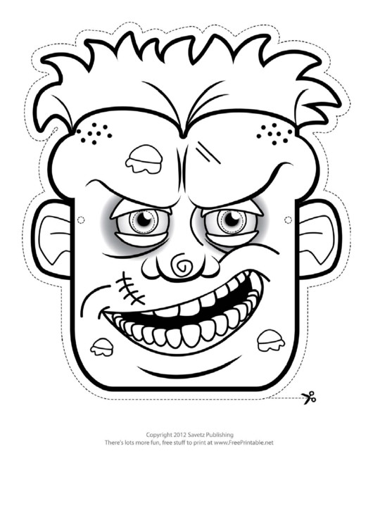 Zombie Male Mask Outline Template Printable pdf