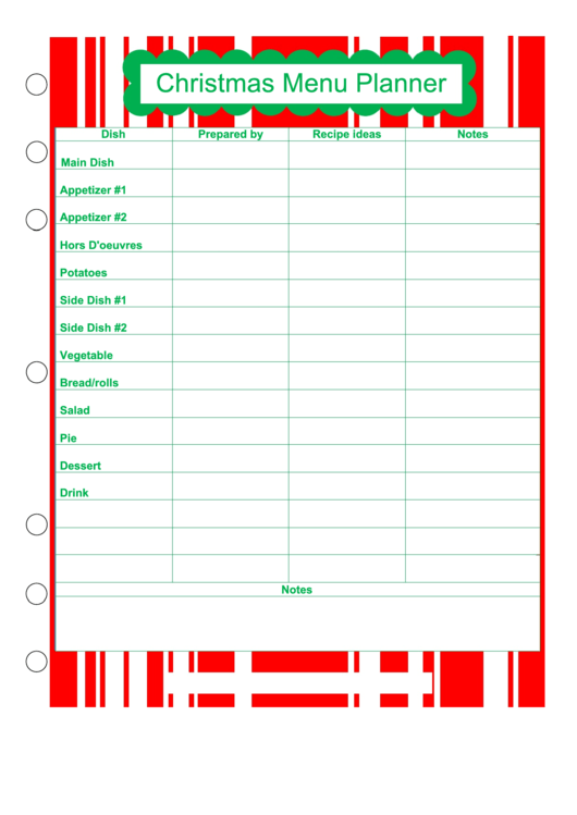 Christmas Menu Planner Template - Green And Red Printable pdf