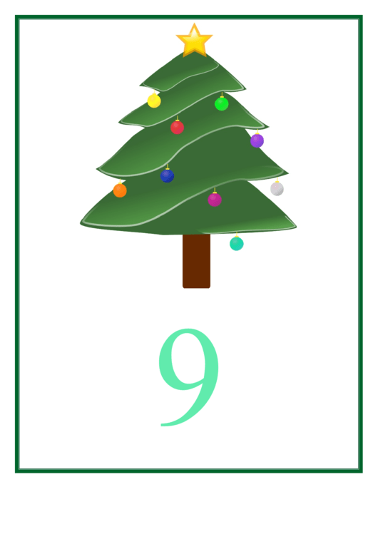 Number 9 Christmas Counting Template Printable pdf