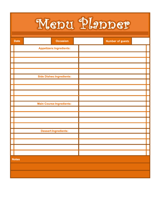 Holiday Menu Planner Printable pdf