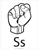Letter S Sign Language Template - Outline With Label
