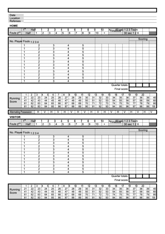 Basketball Scoresheet Template Printable pdf