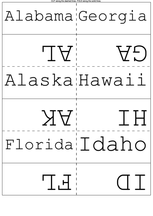 Us States And Abbreviations Flash Cards Printable pdf
