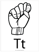 Letter T Sign Language Template - Outline With Label
