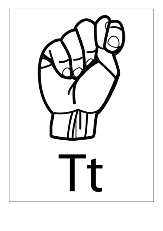 Letter T Sign Language Template - Outline With Label printable pdf download