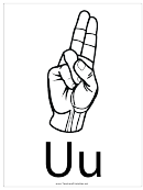 Letter U Sign Language Template - Outline With Label