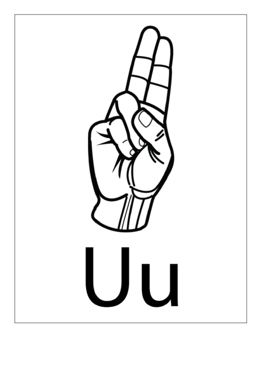 Letter U Sign Language Template - Outline With Label Printable pdf