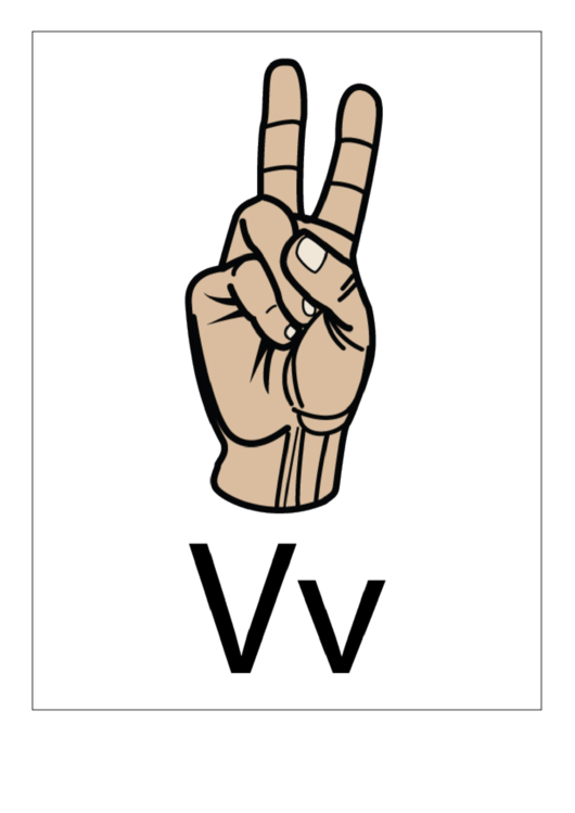 Letter V Sign Language Template - Filled With Label