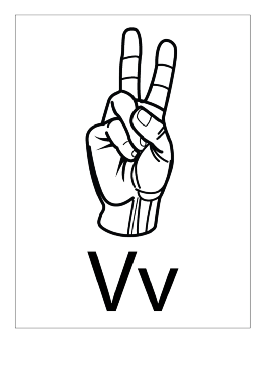 Letter V Sign Language Template - Outline With Label Printable pdf