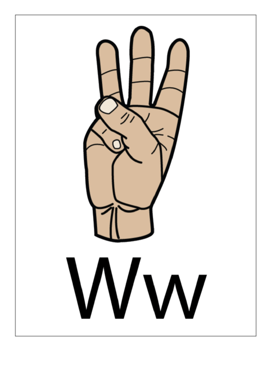 Letter W Sign Language Template - Filled With Label