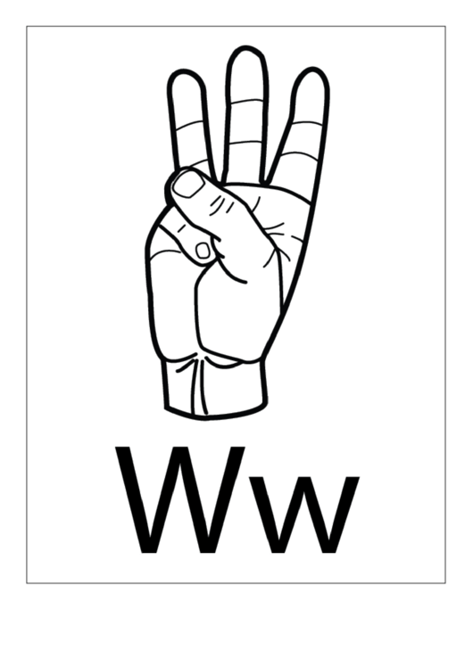 Letter W Sign Language Template - Outline-with Label