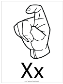 Letter X Sign Language Template - Outline-with Label