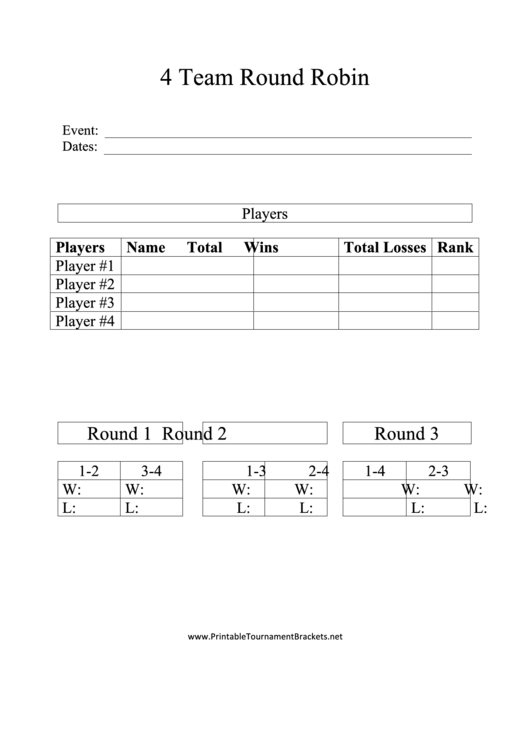 Round Robin Tournament Template 5 Teams