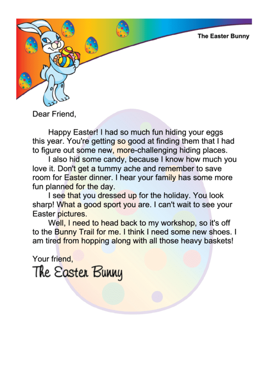 Easter Bunny Letter Template For A Boy Printable pdf