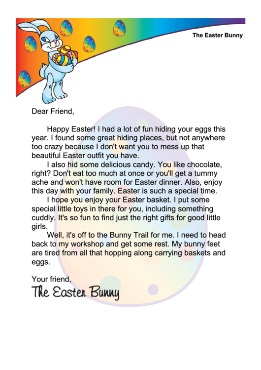 Easter Bunny Letter Template For A Girl Printable pdf