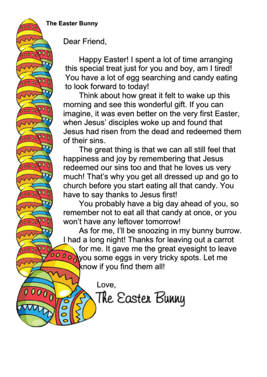 Easter Bunny Religious Letter Template Printable pdf