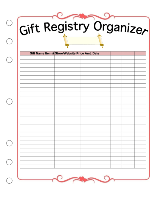 Wedding Planner Gift Registry Organizer Printable pdf