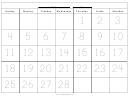 28-day One Month Calendar Template