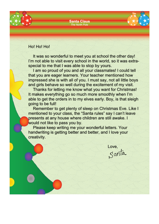 School Santa Letter Template Printable pdf