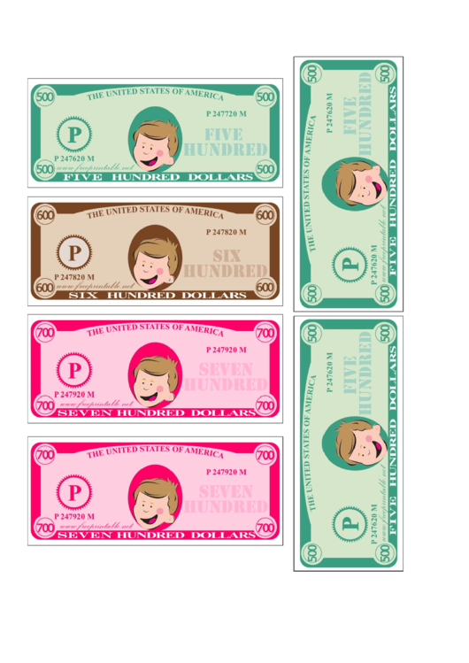 Fillable Mid-Hundreds Mini Play Money Template printable pdf download