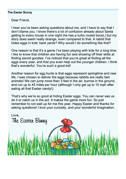 Easter Bunny Letter Template Answering Questions Printable pdf