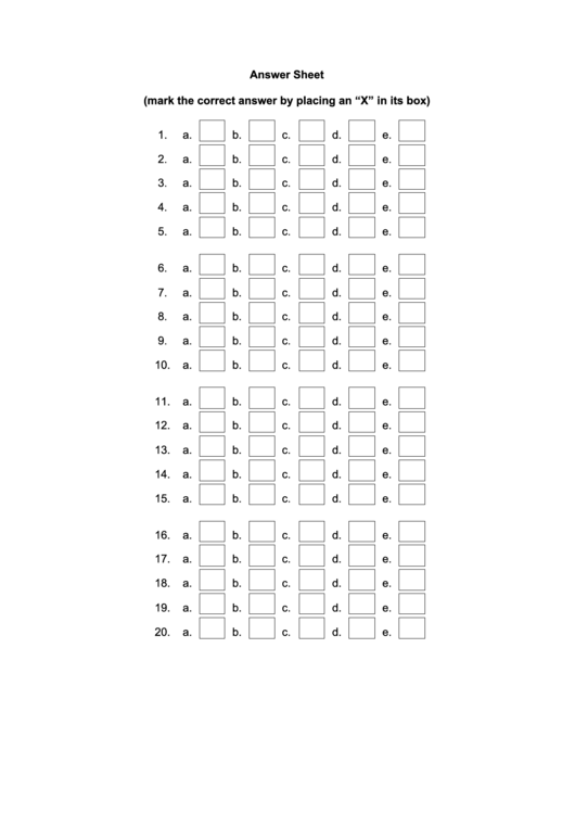 20 Question Answer Sheet Printable pdf