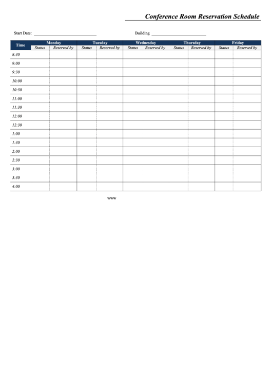 Fillable Conference Room Reservation Schedule Printable pdf