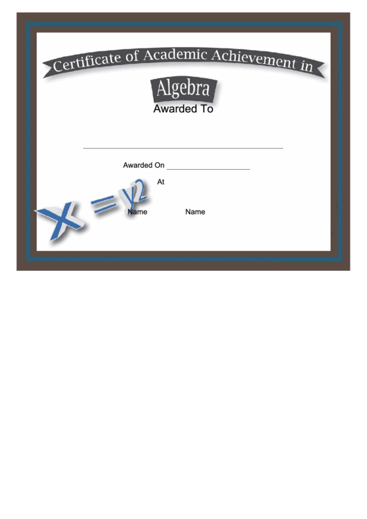 Algebra Academic Certificate Printable pdf