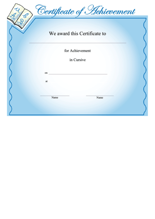 Cursive Achievement Certificate Template Printable pdf