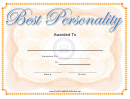 Best Personality Yearbook Certificate