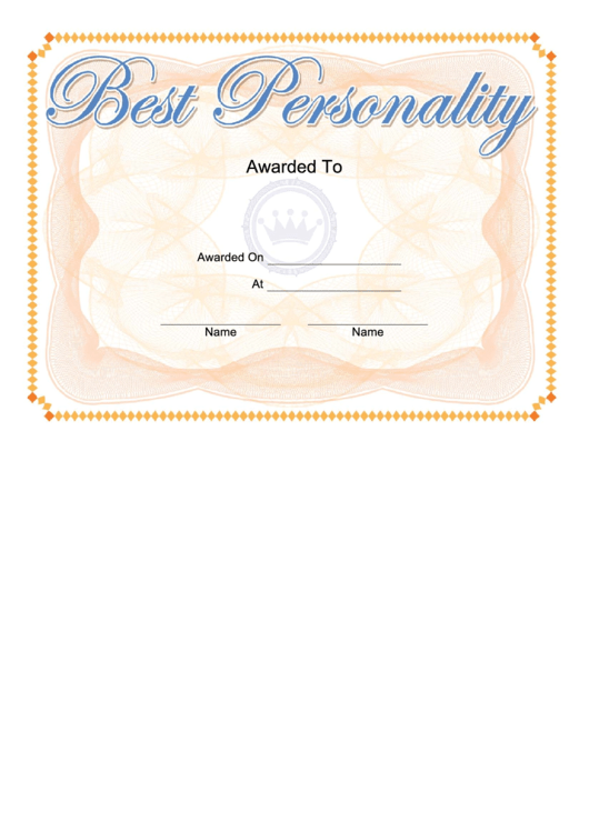 Fillable Best Personality Yearbook Certificate Printable pdf