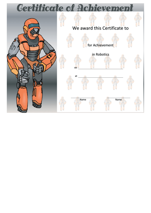 Robotics Achievement Certificate Template Printable pdf