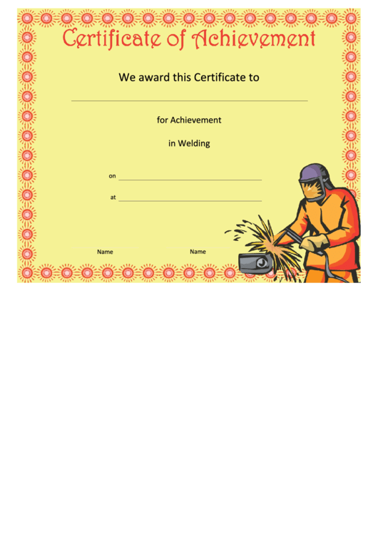 Welding Achievement Certificate Template Printable pdf
