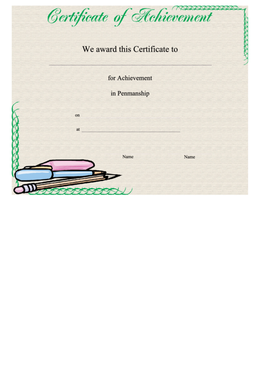 Penmanship Achievement Certificate Template Printable pdf