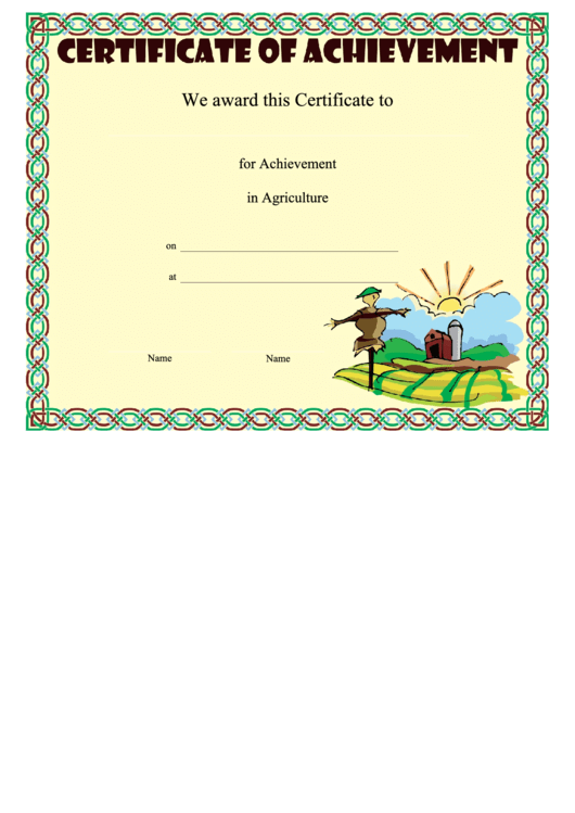 Agriculture Achievement Certificate Template Printable pdf