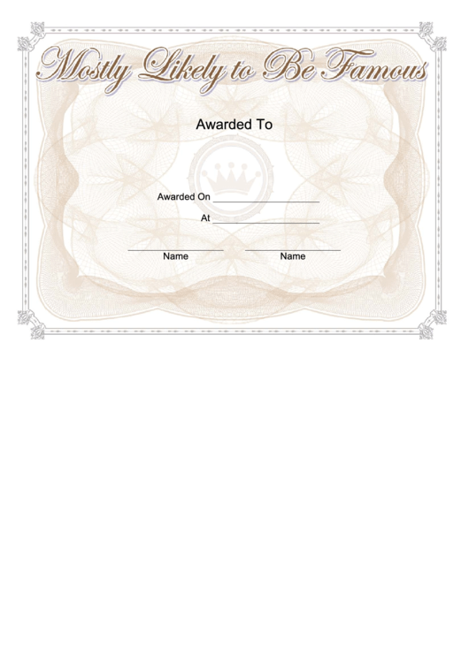 Most Likely To Be Famous Yearbook Certificate Printable pdf