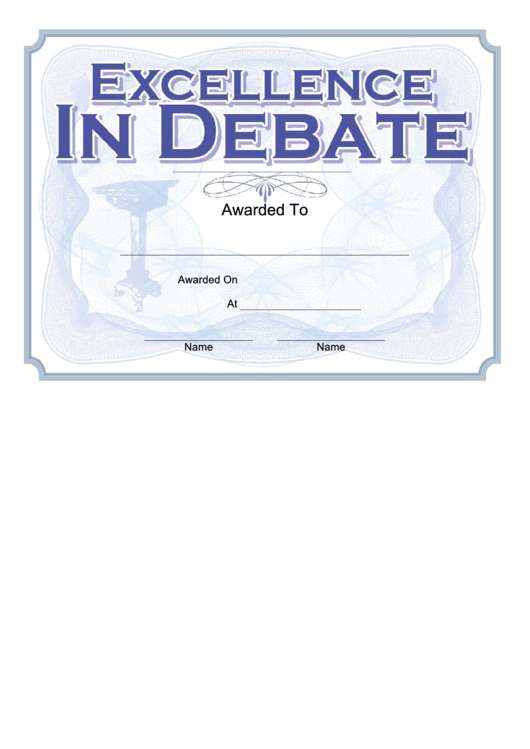 Excellence In Debate Certificate Printable pdf