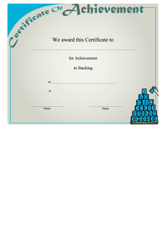 Stacking Achievement Certificate Template Printable pdf