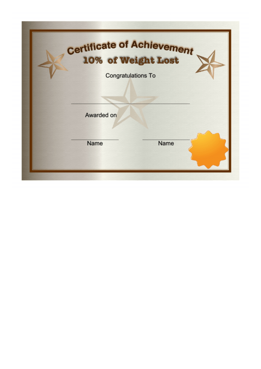 Weight Loss 10 Percent Certificate Printable pdf