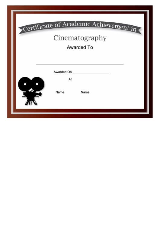 Cinematography Academic Certificate Printable pdf