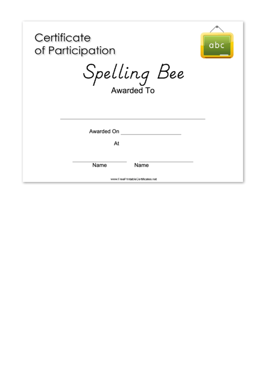 Spelling Bee Certificate Of Participation Template Printable pdf