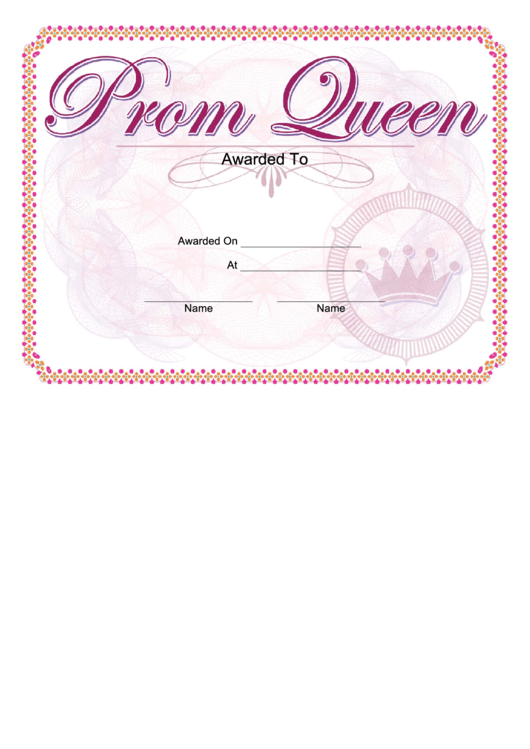 Prom Queen Certificate Printable pdf