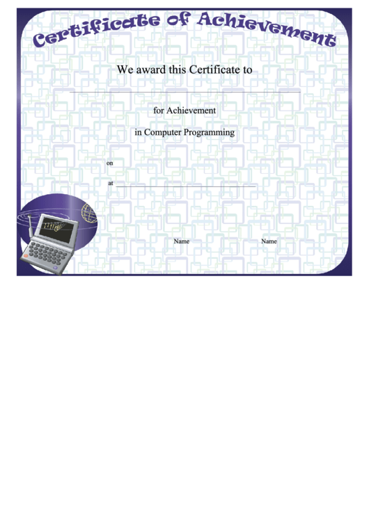 Computer Programming Achievement Printable pdf