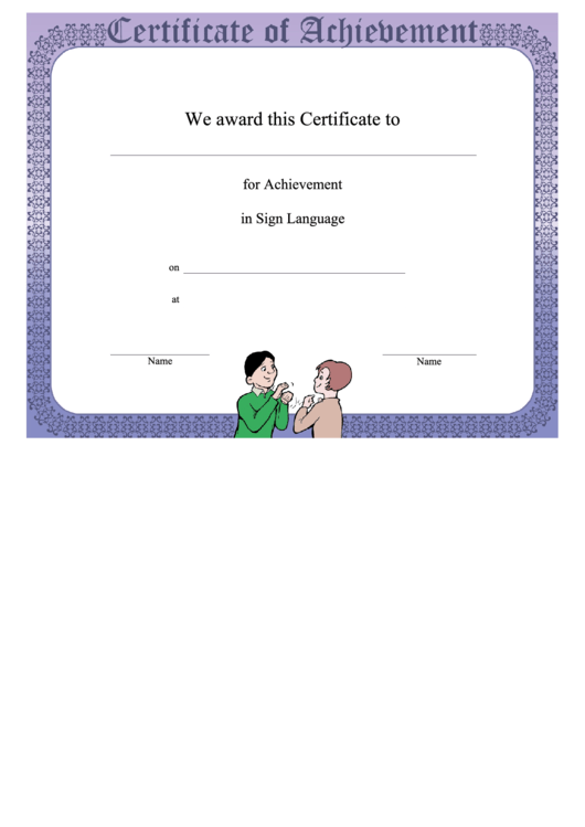 Sign Language Achievement Printable pdf