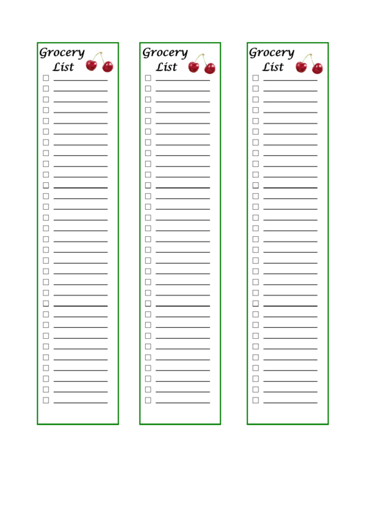 Grocery List Template With Cherries Printable pdf