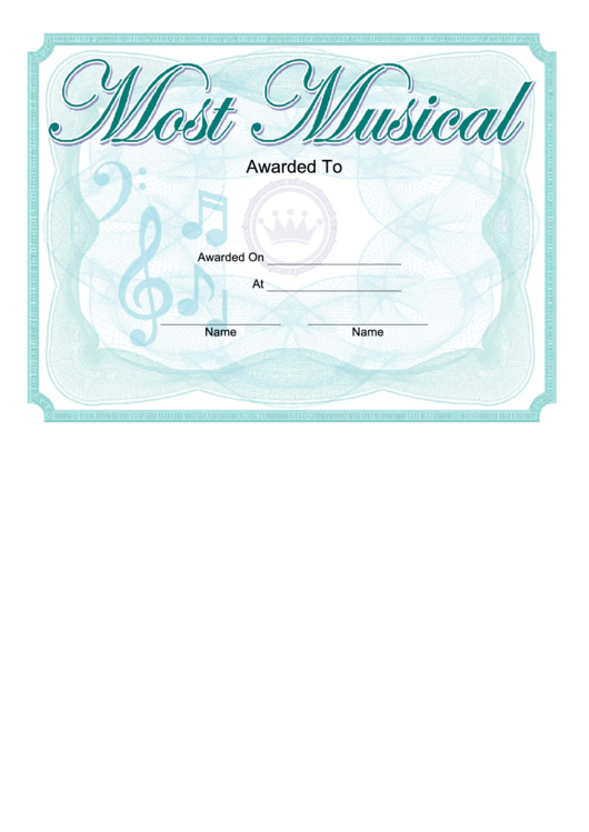 Most Musical Yearbook Certificate Printable pdf